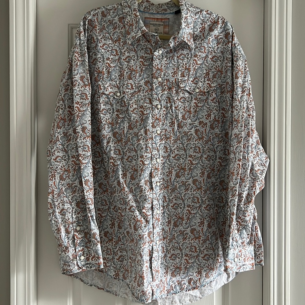 Panhandle Snap Western Shirt - White/Blue/Orange - XXL - 2XL
